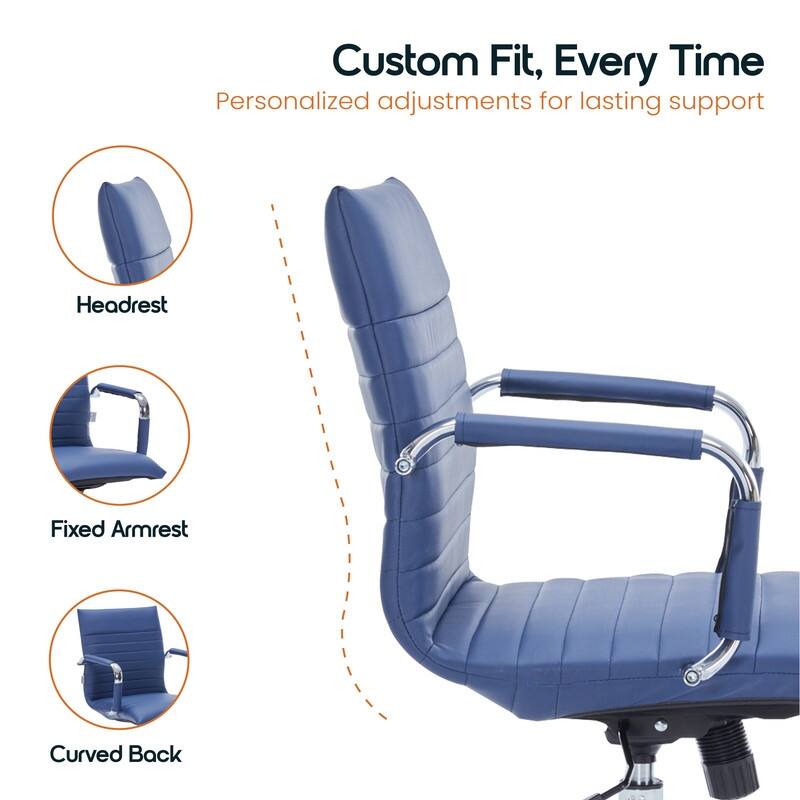 Harris Ergonomic Mid-Back Leather Office Chair with Metal Frame, Adjustable Height, Tilt Lock, and Swivel for Home Office