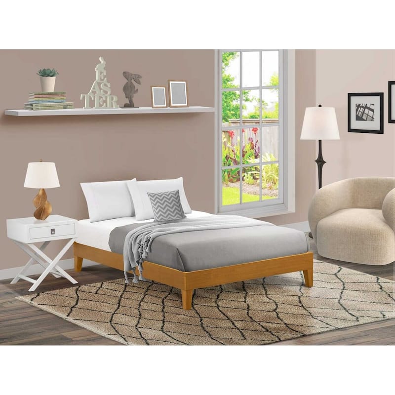 Queen Platform Bed Frame - Solid Wood Legs, Oak Finish - Modern Bedroom Furniture