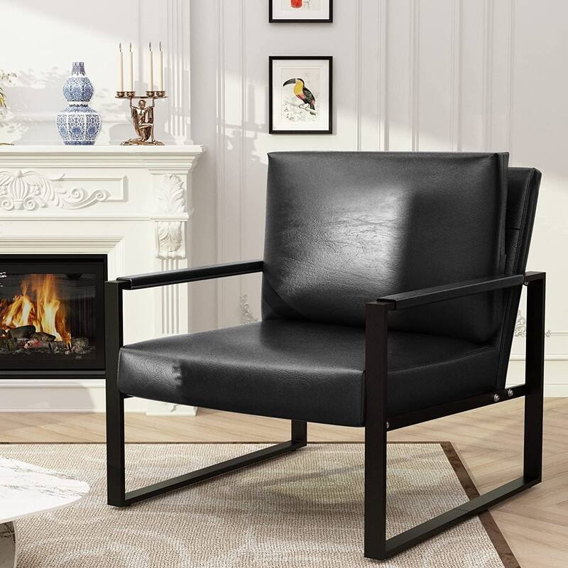 Eureka Modern Vintage Upholstered PU Leather Armchairs, Mid Century Accent Chairs with Steel Frame, Leisure Chairs (Set of 2)