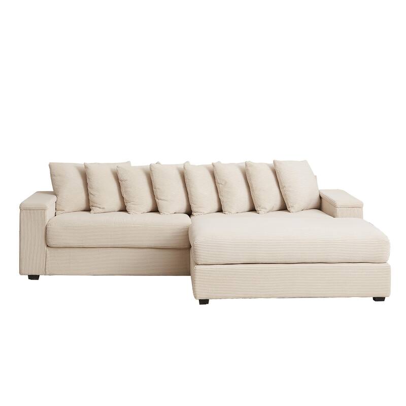Modern L Shaped Sectional Sofa with Armrest Storage and Movable Ottoman for Living Room and Guest Room