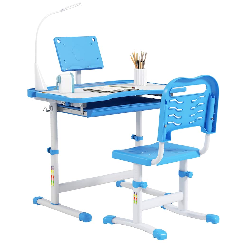 Qaba Kids Desk and Chair Set Height Adjustable Student Writing Desk Children School Study Table