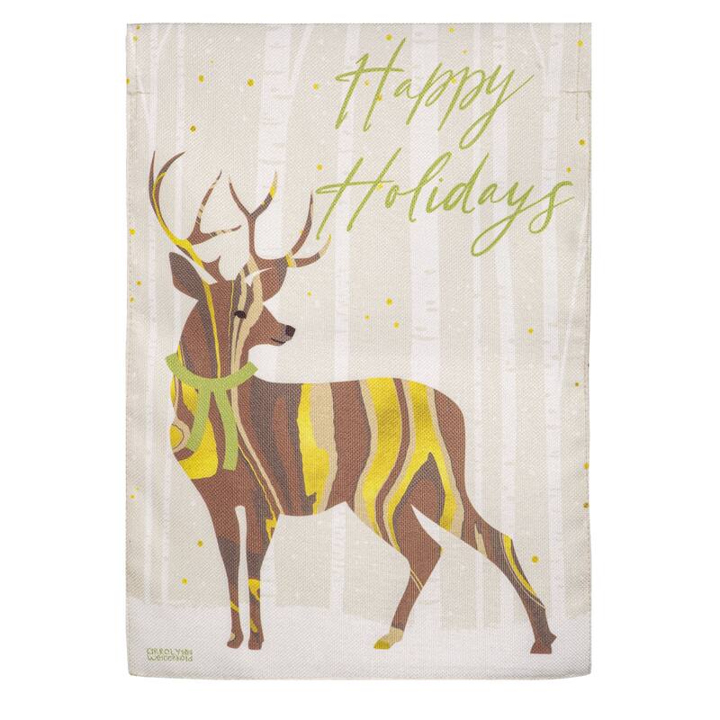 12.5 in. x 18 in. Happy Holidays Deer Burlap Garden Flag - Multicolor
