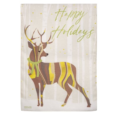 12.5 in. x 18 in. Happy Holidays Deer Burlap Garden Flag - Multicolor