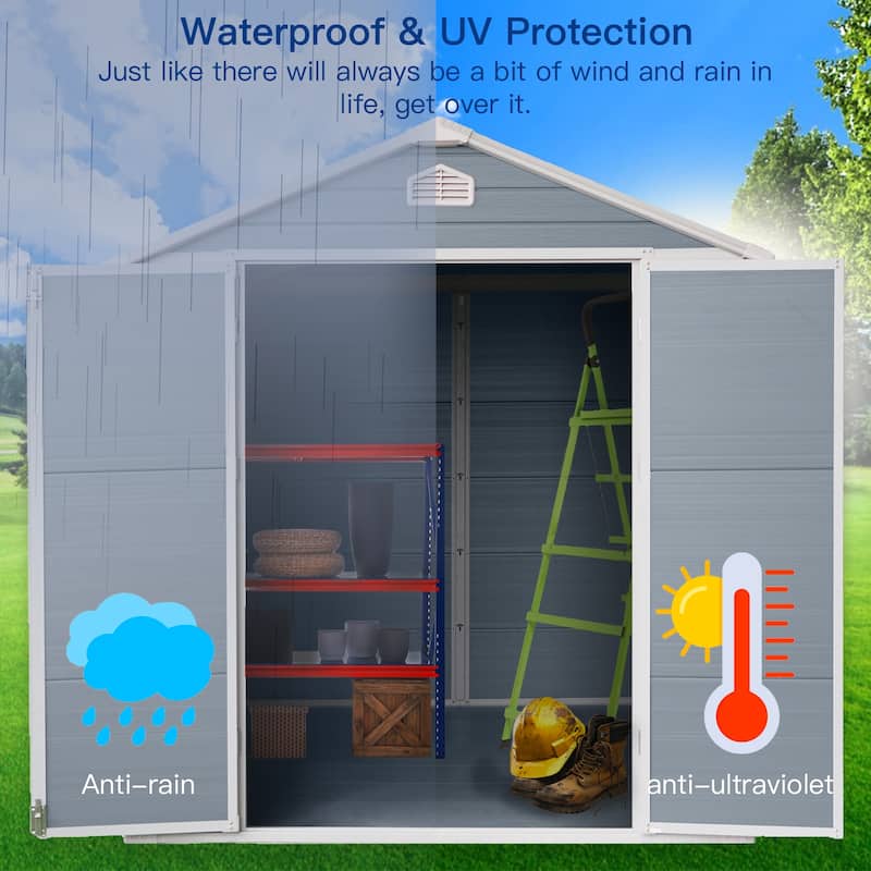 6 ft x 8 ft Resin Outdoor Storage, Plastic Garden Sheds with Floor and Lockable Door for Backyard, Lawn