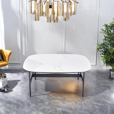 31.49" Ceramic Beam Coffee Table with Spacious Tabletop and Easy Assembly