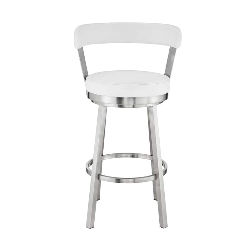 30" Chic White Faux Leather with Stainless Steel Finish Swivel Bar Stool - 40" x 17" x 19"