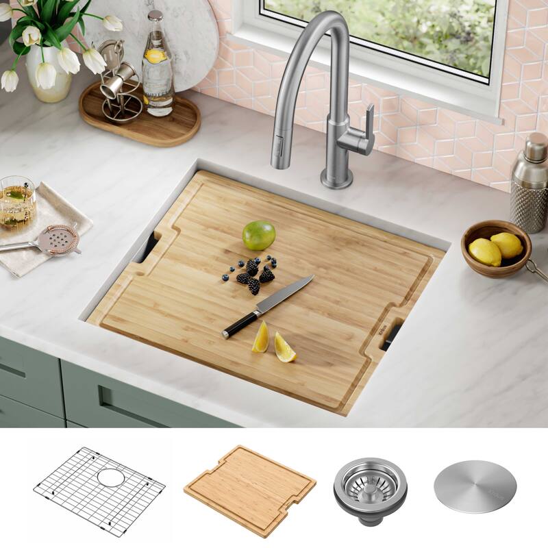 KRAUS Kore Workstation Undermount Stainless Steel Kitchen Sink - 21" L x 19" W (sink KWU111-21) - Stainless Steel