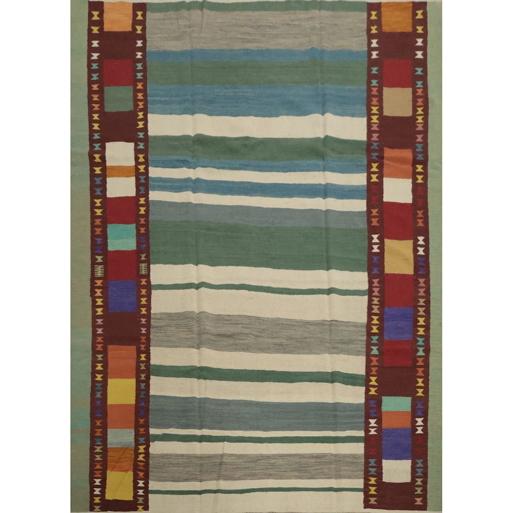 Hand Woven Oriental 100% Wool Carpet Southwestern Tribal Multi-Colored Kilim Area Rug - 9' 8'' X 8' 2''