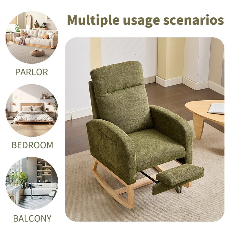 Accent Chair Rocking Chair Lounge Arm Chair with Wood Legs, Upholstered Glider Rocker Armchair with Side Pocket