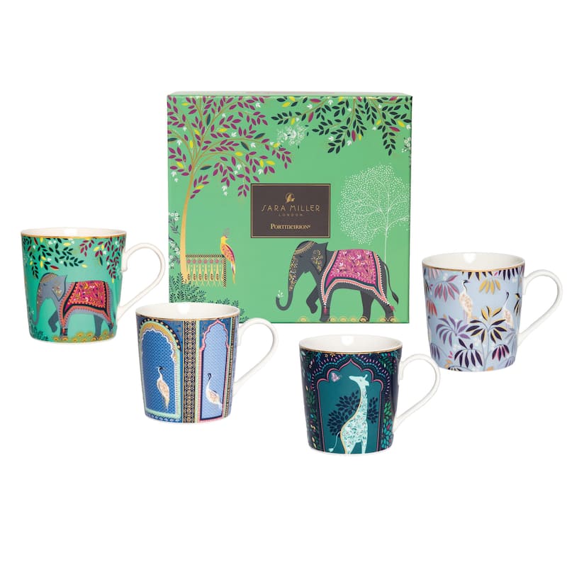 Sara Miller India Mugs - Set of 4 - 12 oz