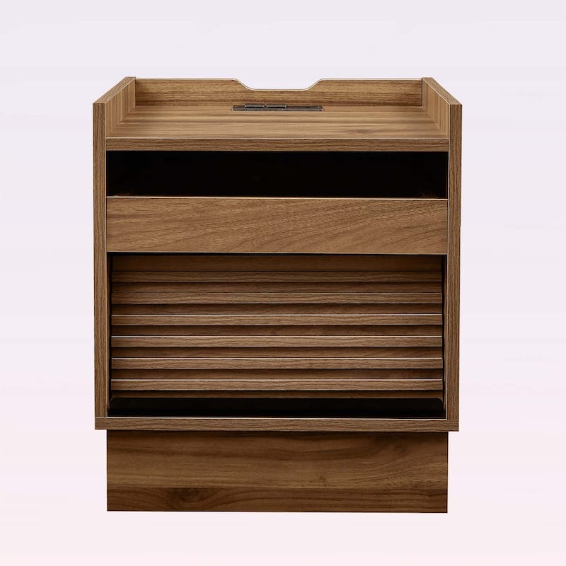 Nightstand with Charging Station,LED Lights,and 2 Drawers,for Bedroom or Living Room - Brown