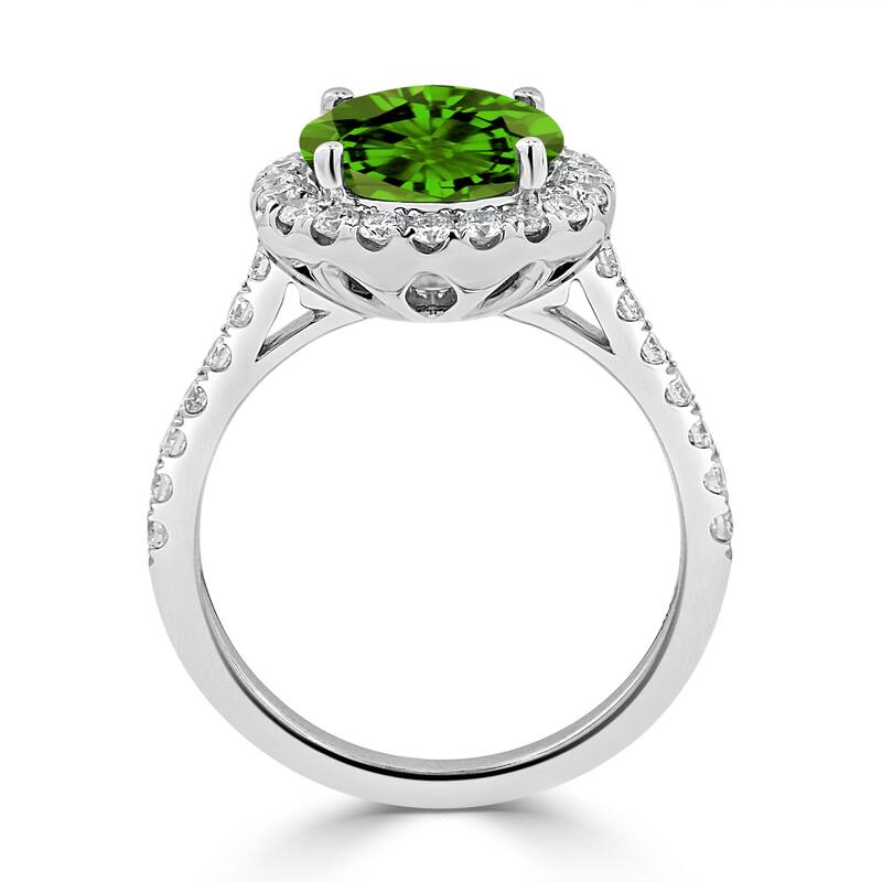 Auriya 3 1/3ct Fancy Round Peridot and Halo Diamond Engagement Ring 5/8ctw 14k Gold