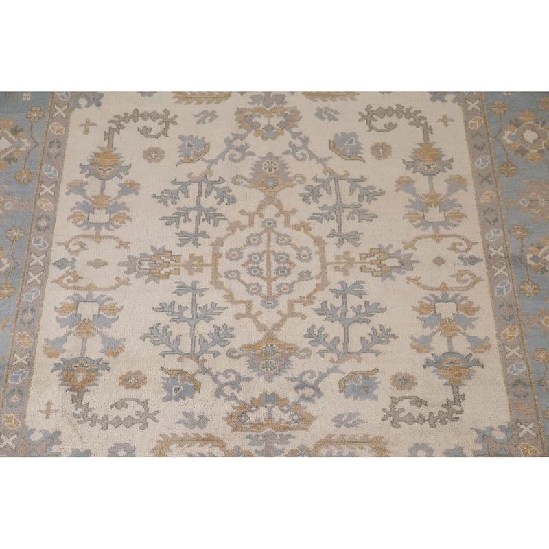 Ivory Oushak Living Room Area Rug Handmade Wool Carpet - 7'11"x 9'9"