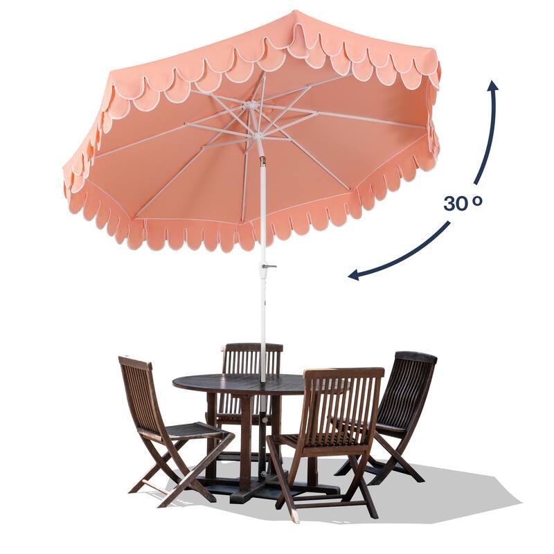 9ft Fringe Patio Umbrella Auto-Tilt, Crank, by JONATHAN Y
