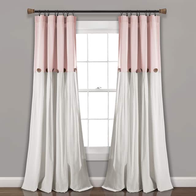 Lush Decor Linen Button Single Panel Window Curtain - 108"L x 40"W - Blush/Off-White