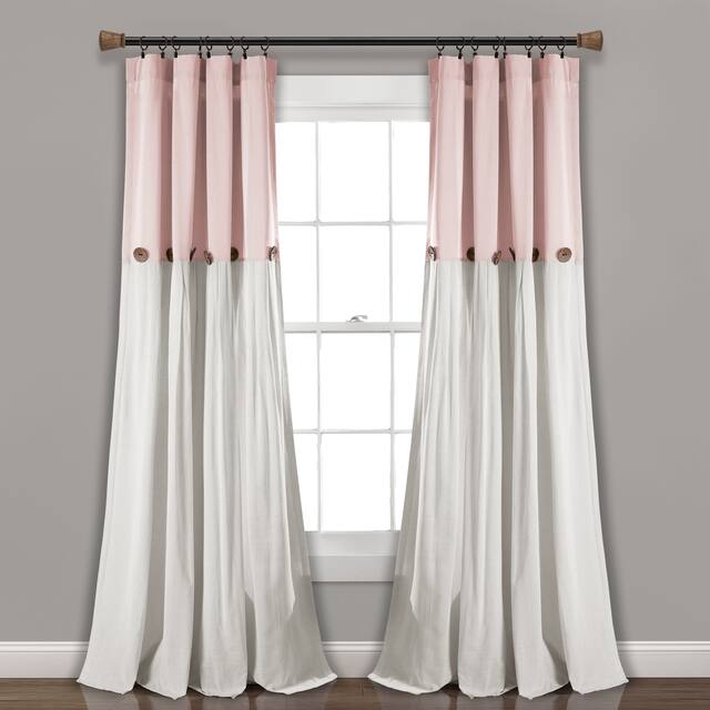 Lush Decor Linen Button Single Panel Window Curtain - 84"L x 40"W - Blush/Off-White