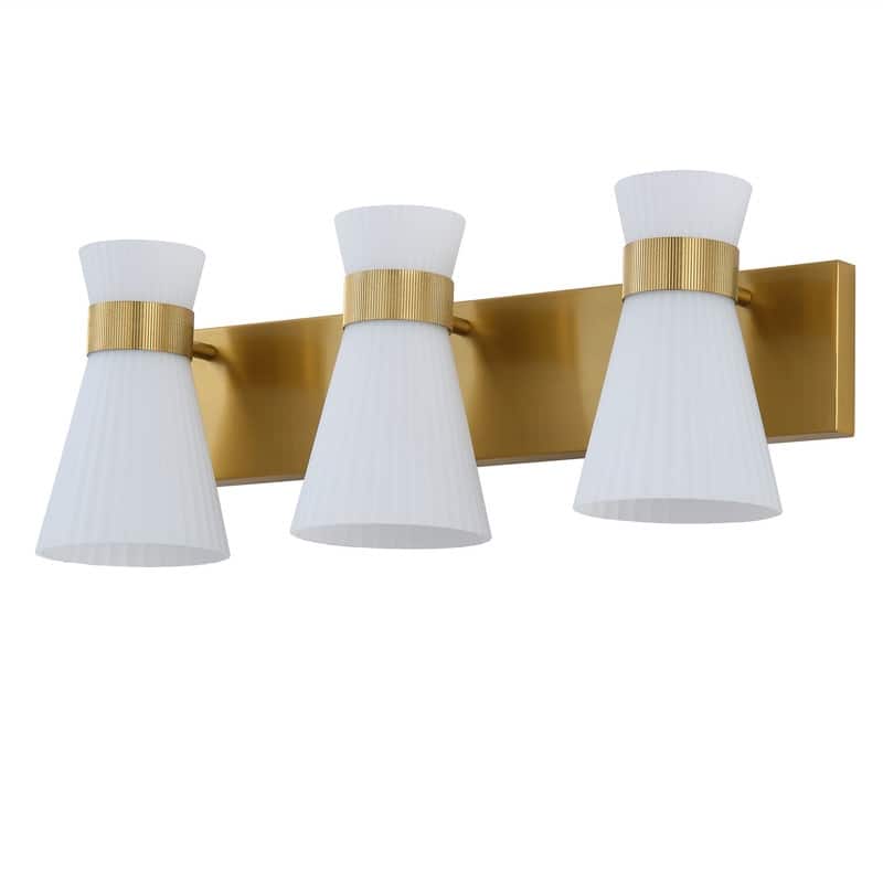 3 Light Gold Vanity Wall Sconce with White Glass Shades Modern Bathroom Lighting Fixture for Mirror and Dressing Area