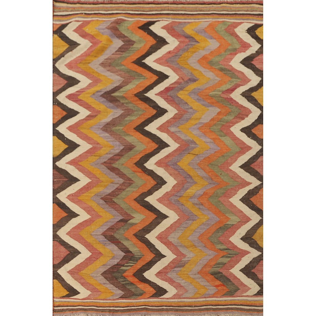 Tribal Kilim Qashqai Persian Vintage Rug Hand-Woven Wool Carpet - 6'1" x 9'2"