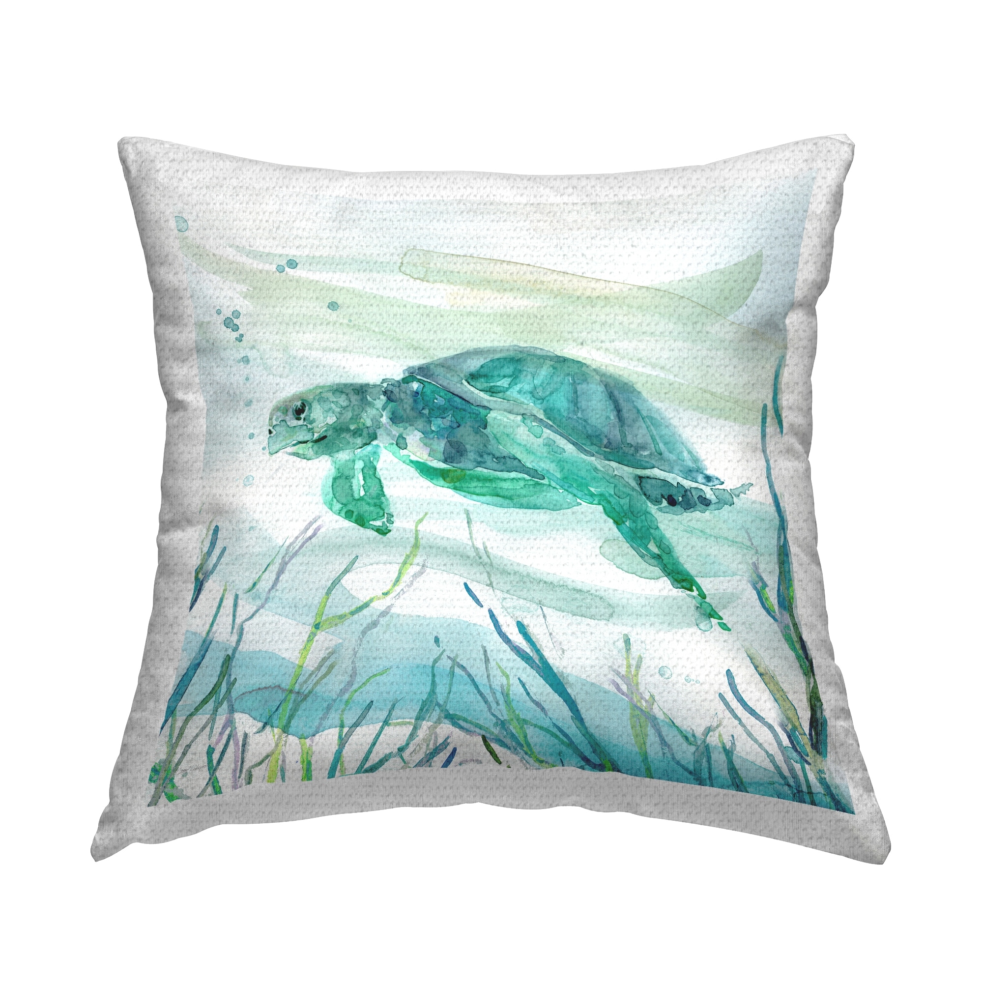 Stupell Swimming Sea Turtle Printed Outdoor Throw Pillow Design by Carol Robinson