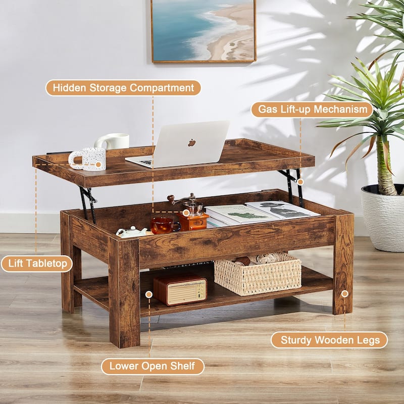 VECELO 3-piece Lift Top Coffee Table Set,Coffee Table with Hidden Storage and Shelves and Nightstands Set of 2