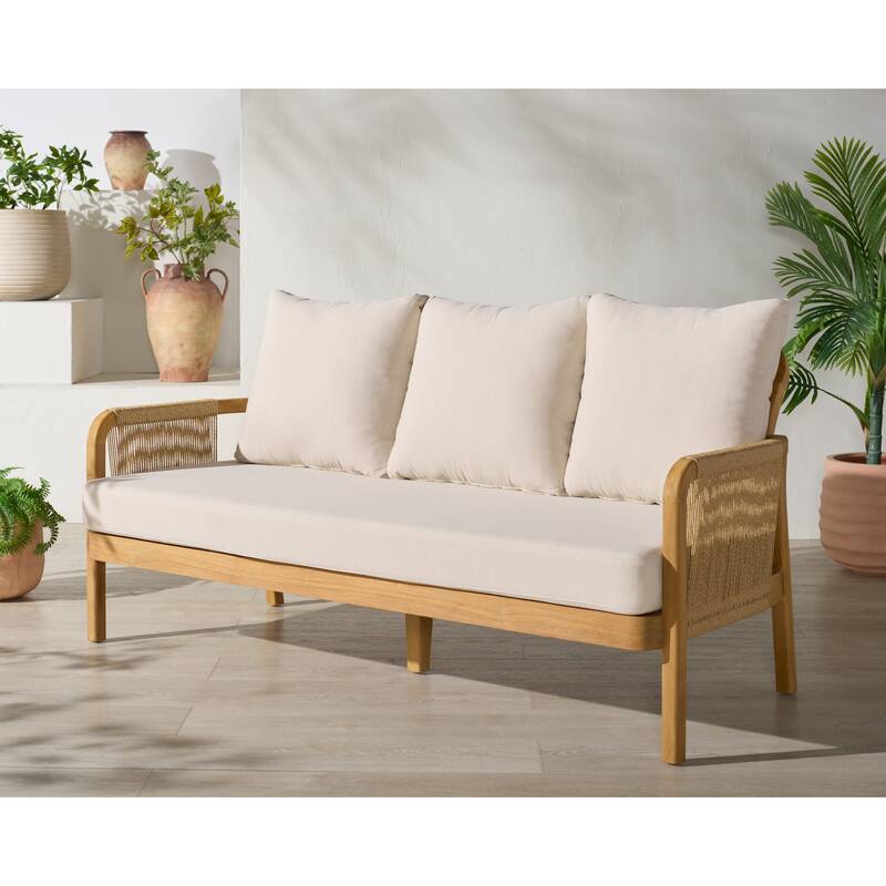 SAFAVIEH Couture Rogers Teak & Hyacinth Sofa - 69"W x 34"D x 34"H