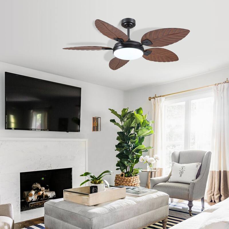 52" Waterproof Indoor and Outdoor Ceiling Fans with Lights, APP and Remote Control, Dimmable Farmhouse Ceiling Fan - 52 Inches
