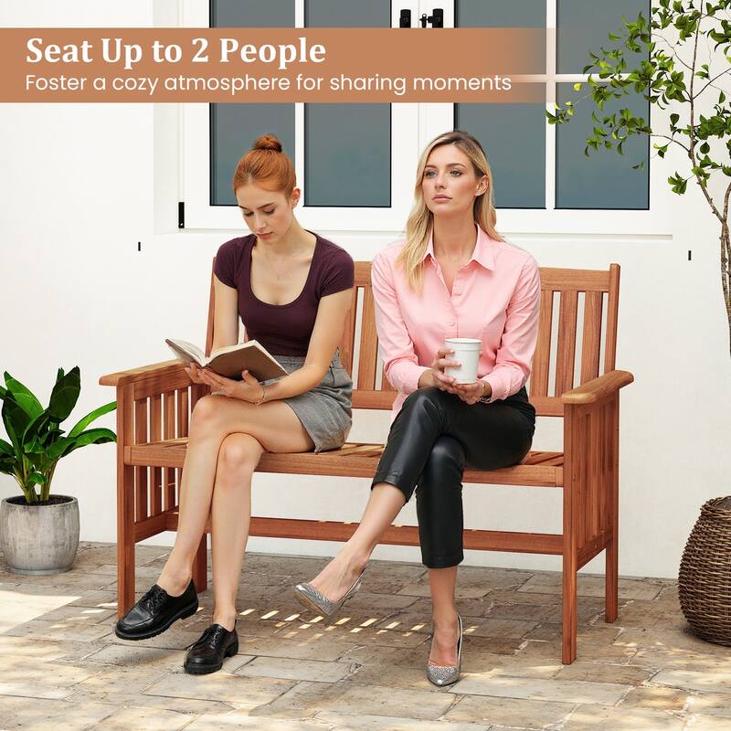 Gymax Outdoor Wood Garden Bench w/Backrest Armrests & Slatted Seat for