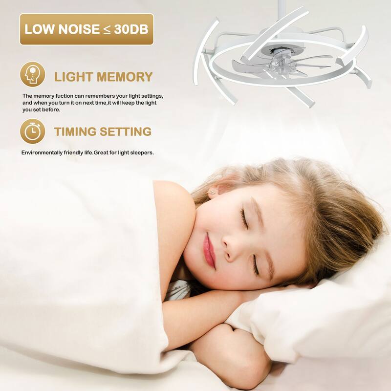 Bella Depot 25" Modern DIY Shape Ceiling Fan with Remote APP Control and Light Kit, 6-Speed Reversible Blades - 25 Inches