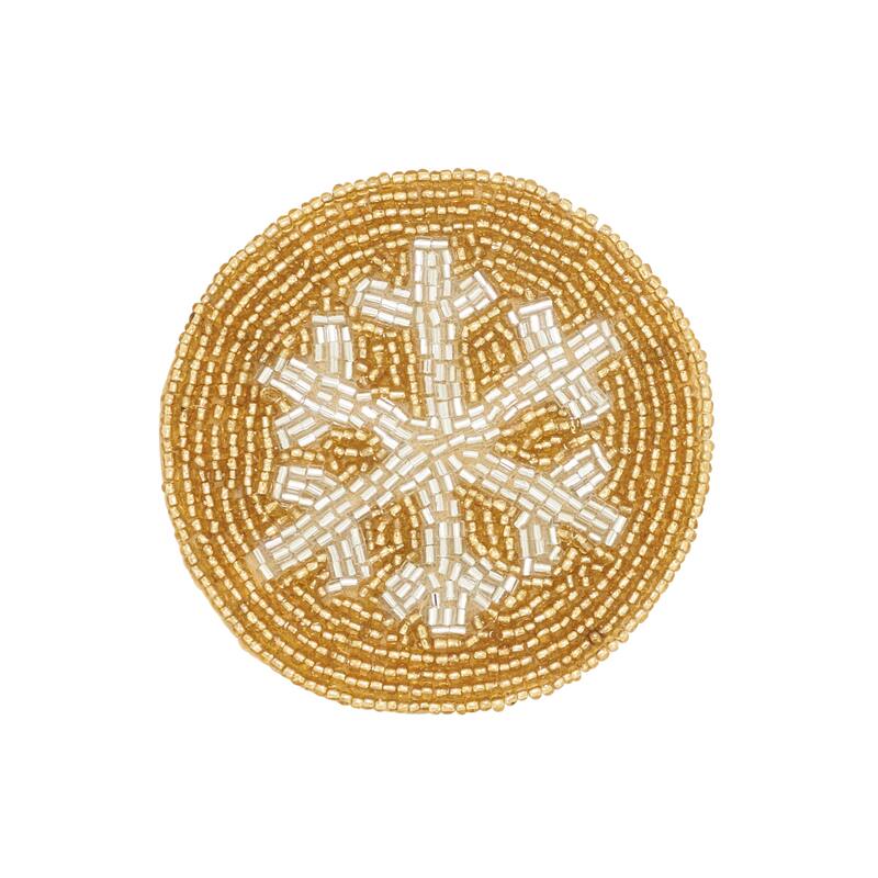 Snowflake Sparkle Beaded Coaster (Set of 4) - 4" - Gold