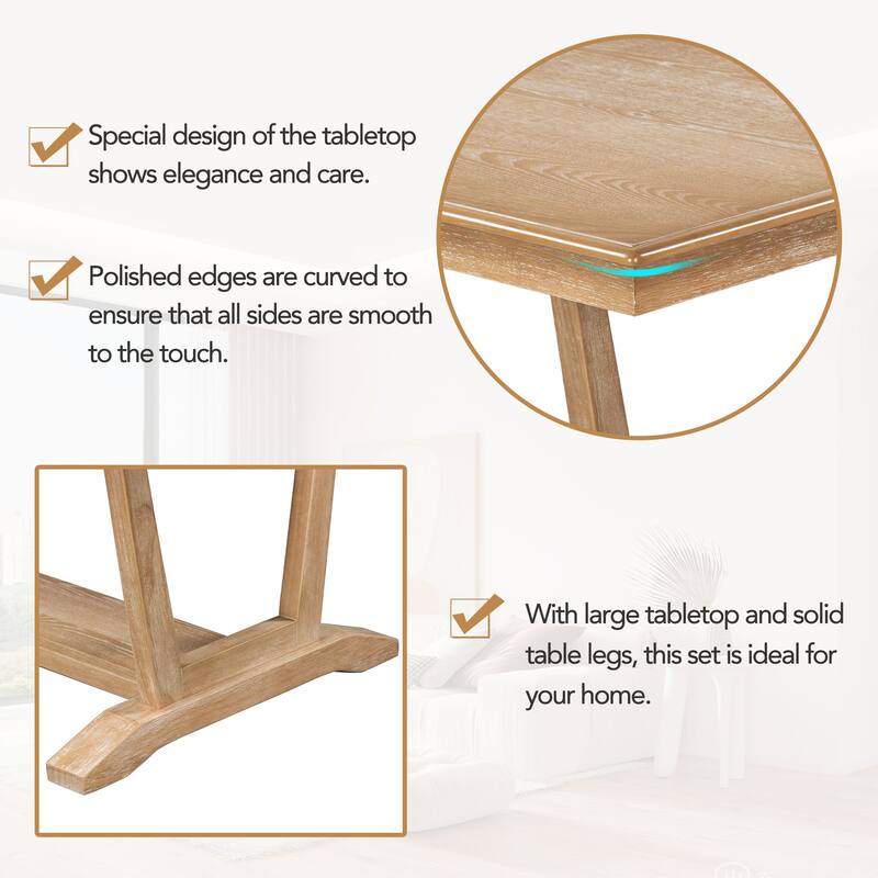 5 Pcs Wood Dining Set, Kitchen Table and Chair Set with Rectangular Table, Trestle Table Base and 4 Upholstered Chairs聽