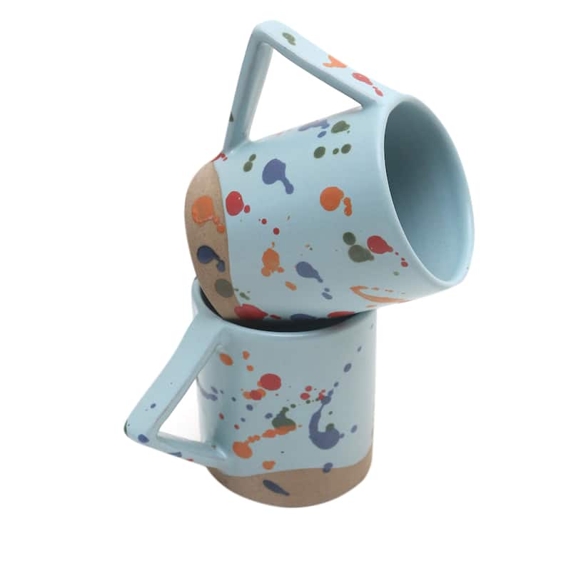 Novica Handmade Rainbow Splash Ceramic Mugs (Pair)