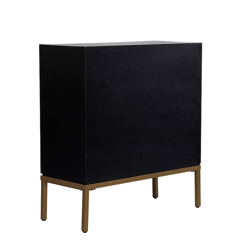Wood Geometric Relief Ripple Design 2 Door Cabinet with Crescent Moon Handles - Bronze - Roche River Decor - 14"W x 30"L x 33"H