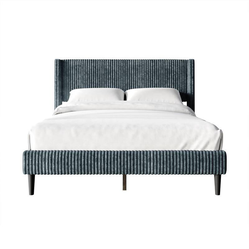 CraftPorch Modern Wingback Upholstered Velvet Bed - Light Blue - Twin