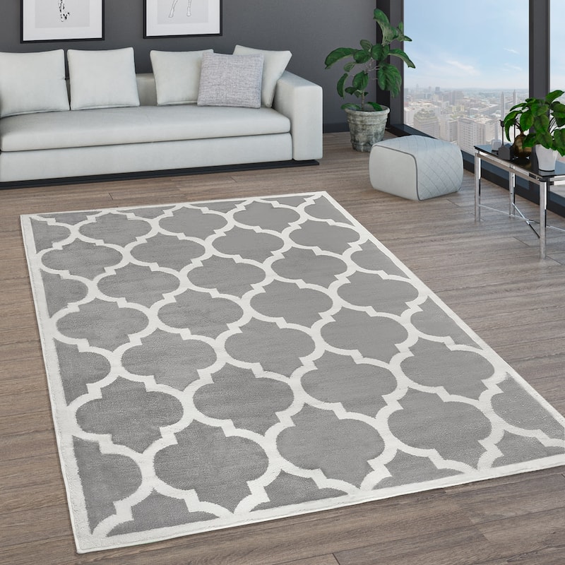 Abstract Area Rug with Modern Geometric Pattern in GreyWhite - 3'11" x 5'7"