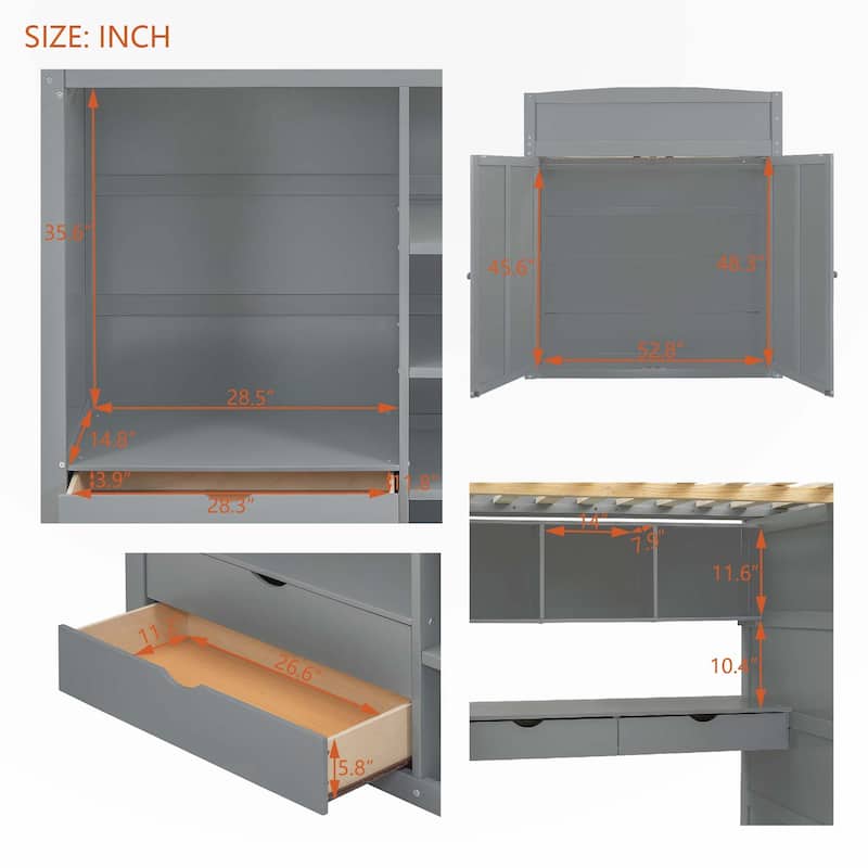 Full Size Loft Bed with Desk and Wardrobes