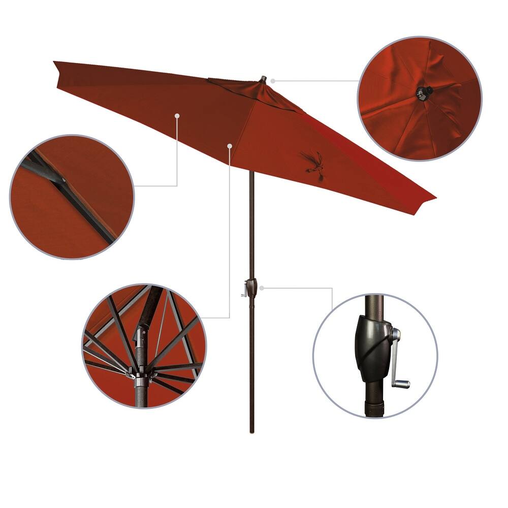 California Umbrella 9' Round Crank Lift Auto Tilt 8 Rib Aluminum Patio Umbrella, Bronze Finish, Pacifica Pacific Blue Fabric