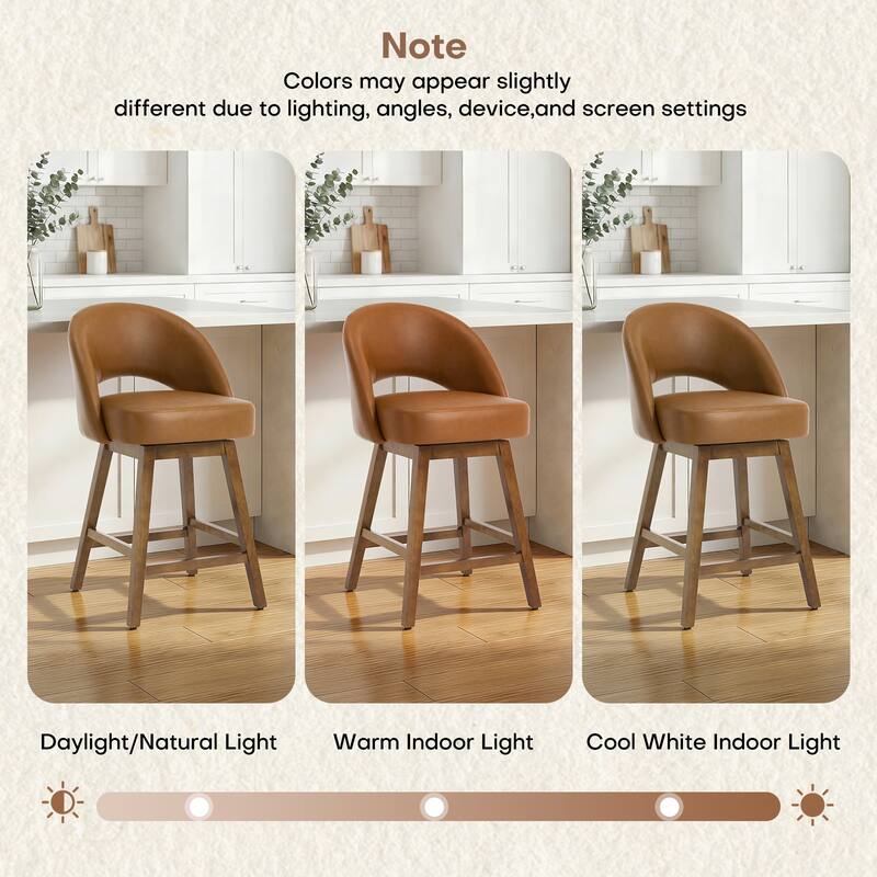 Upholstered Swivel Counter Height Bar Stools with Cutout Back and Solid Wood Frame - 38.2"H x 22.1"W x 23.6"D