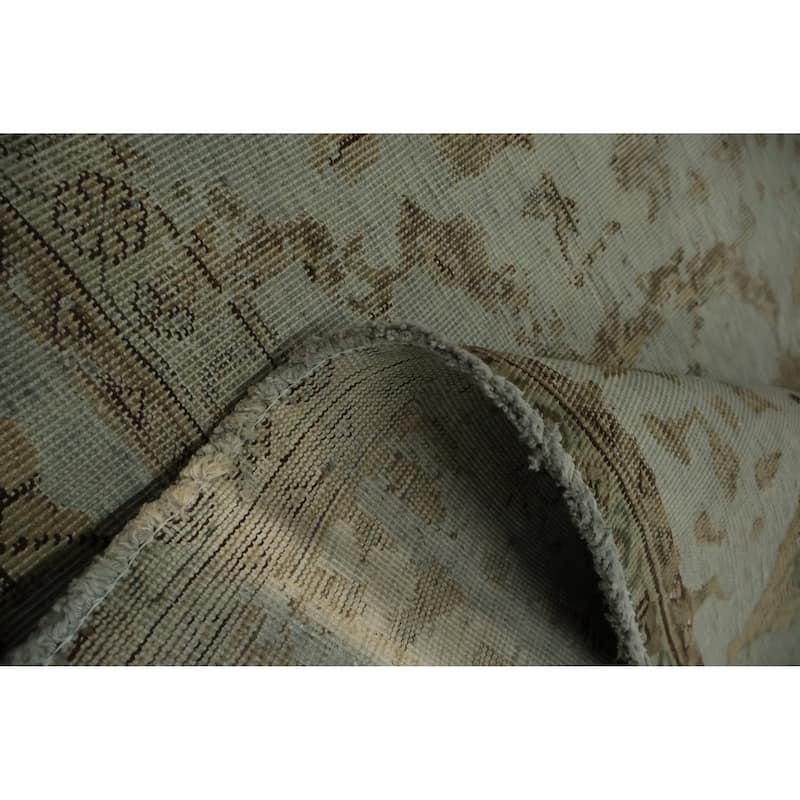 Hand Knotted Oriental 100% Wool Carpet Traditional Floral Green Tabriz Area Rug - 12' 7'' X 9' 3''