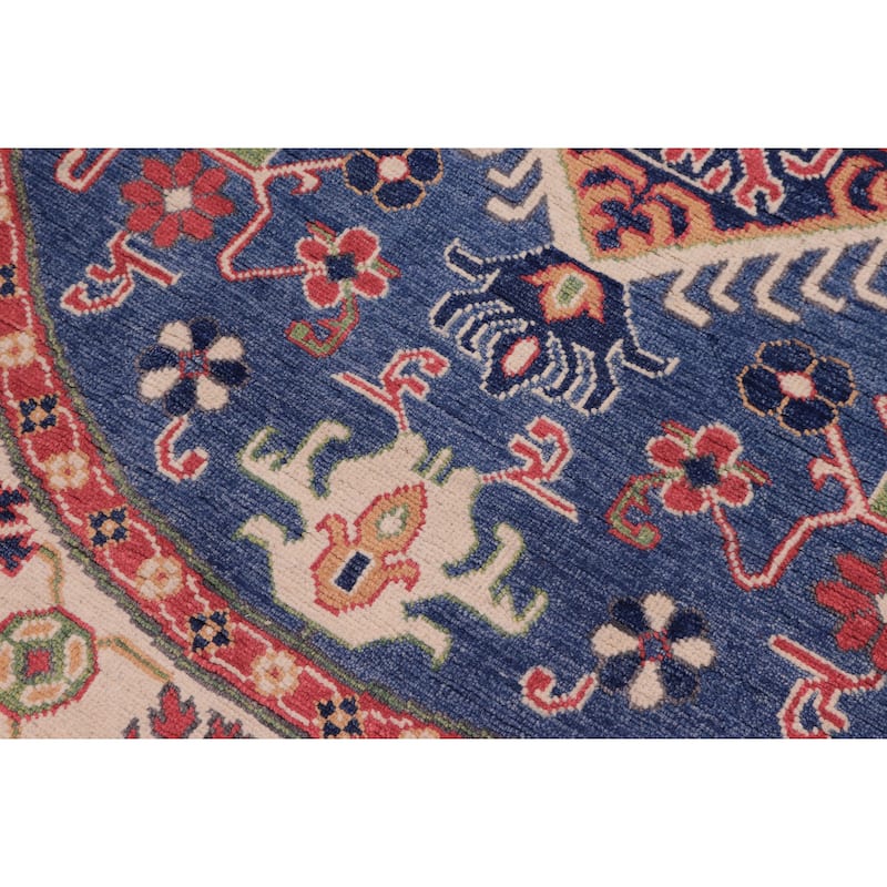 Bohemian Kazak Giselle Blue/Natural Wool Round - 4'10'' x 4'10''