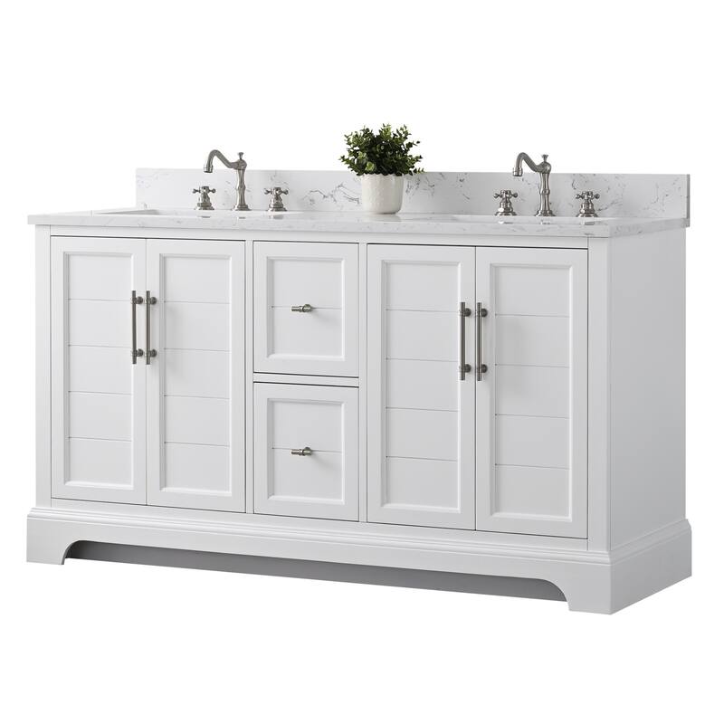 Vanity Art 60" Double Sink Bathroom Vanity with Top & Backsplash