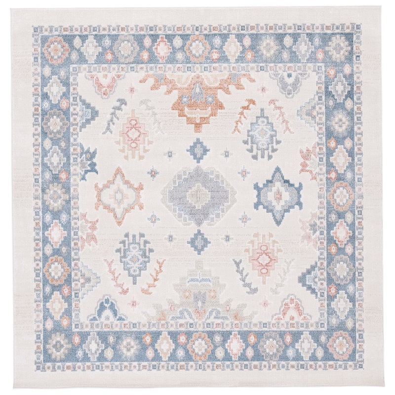 SAFAVIEH Blair Machine Washable Kanae Slip Resistant Boho Rug - 6'7" Square - Beige/Blue