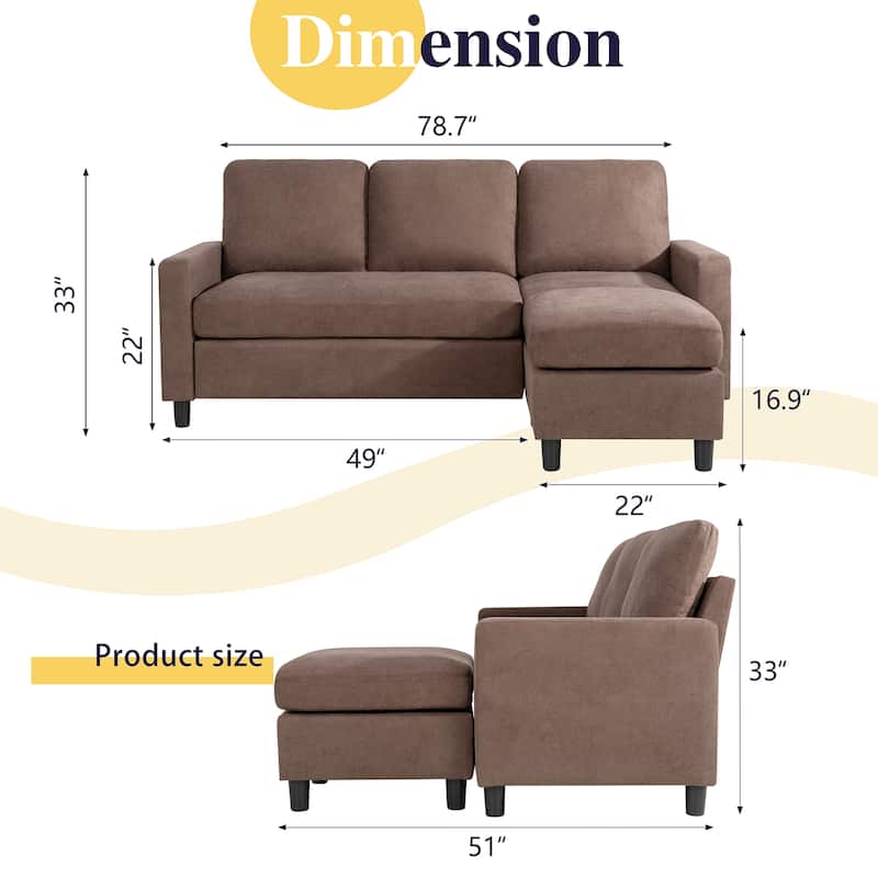 Futzca Modern Convertible Sectional Sofa L-Shaped Couch