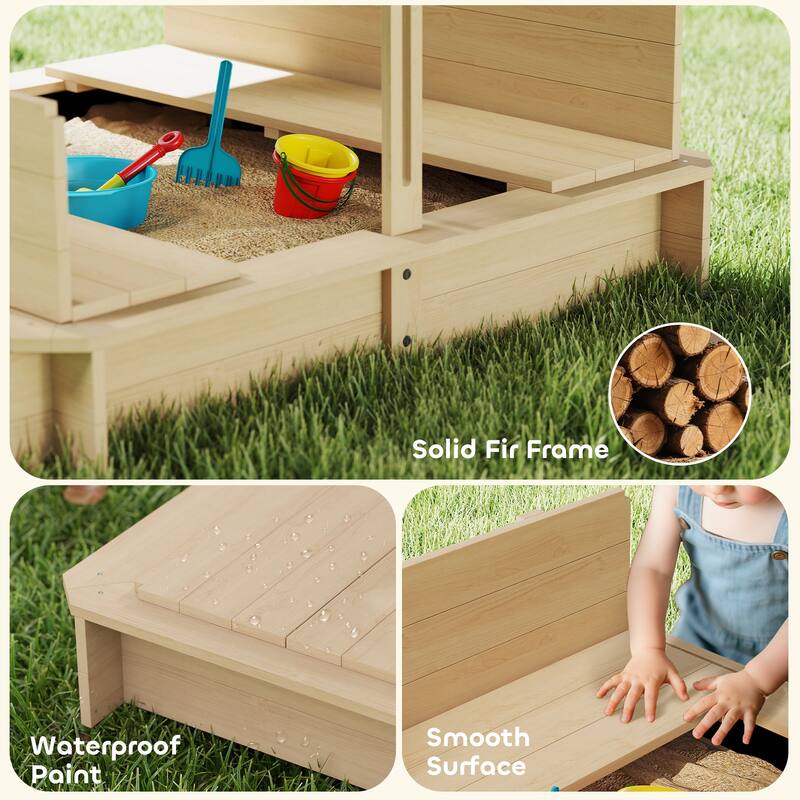 Outsunny Kids Sandbox with Cover, Outdoor Wooden Sandbox with Canopy - 41.75" x 41.75" x 47.75"