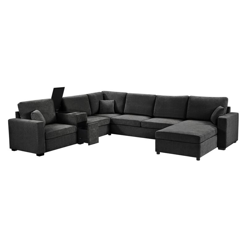 134.3" U-Shaped Chenille Sectional Sofa with Chaise