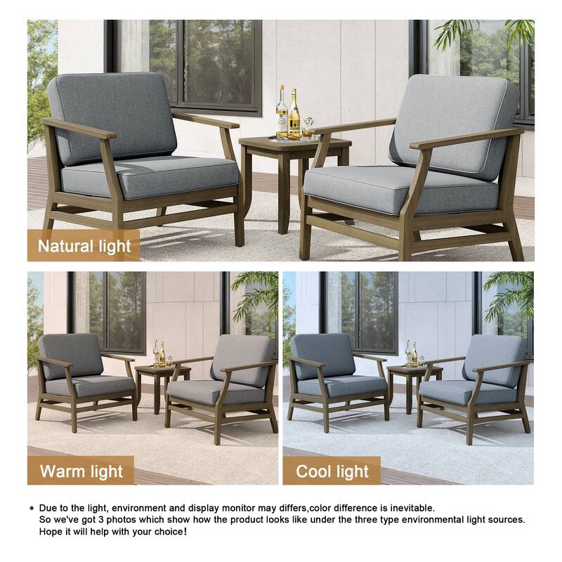 Teak Outdoor Bistro Set with Weather-Resistant Cushions (3-Piece Set)