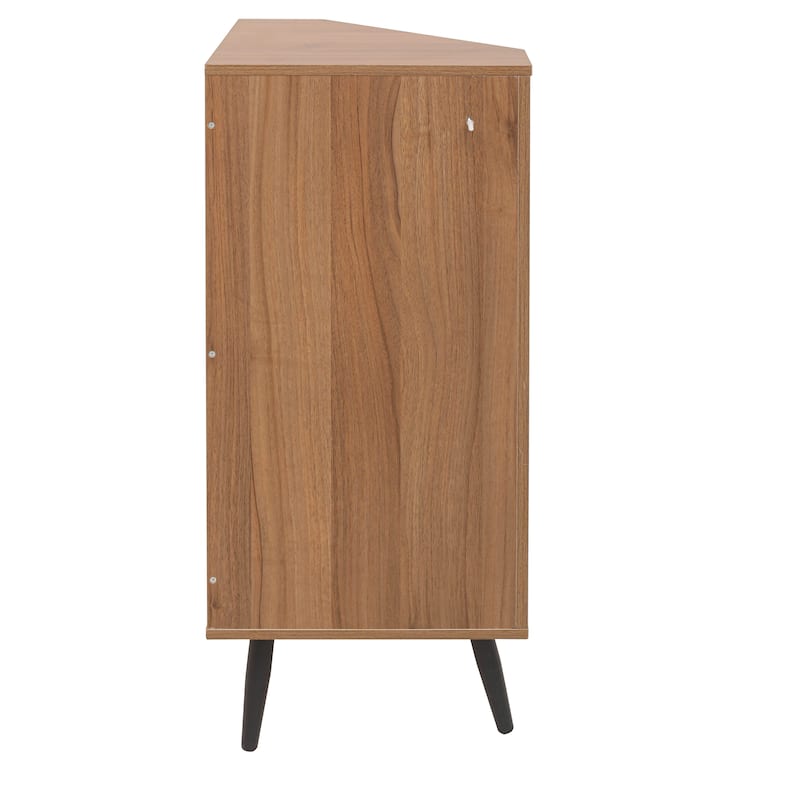 Roomfitters Corner Cabinet with Rattan Door, Freestanding Storage Shelf Stand for Small Spaces