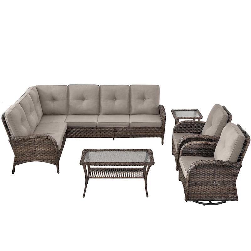 Outdoor Sectional Sofa with Swivel Chair Table Set