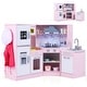preview thumbnail 1 of 8, Gymax Kids Corner Kitchen Playset Wooden Pretend Play Toy w/ Microwave Pink