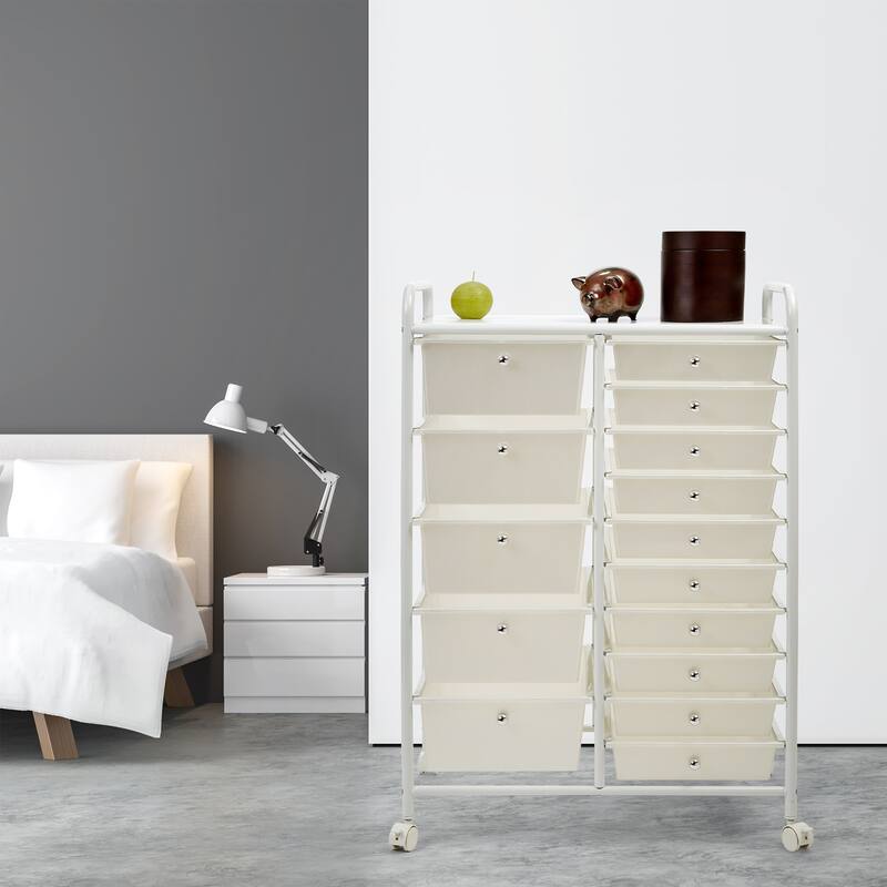 Storage Cart with 15 Plastic Drawers - Multi-Drawer Organizer for Home, Office, Craft, and Classroom