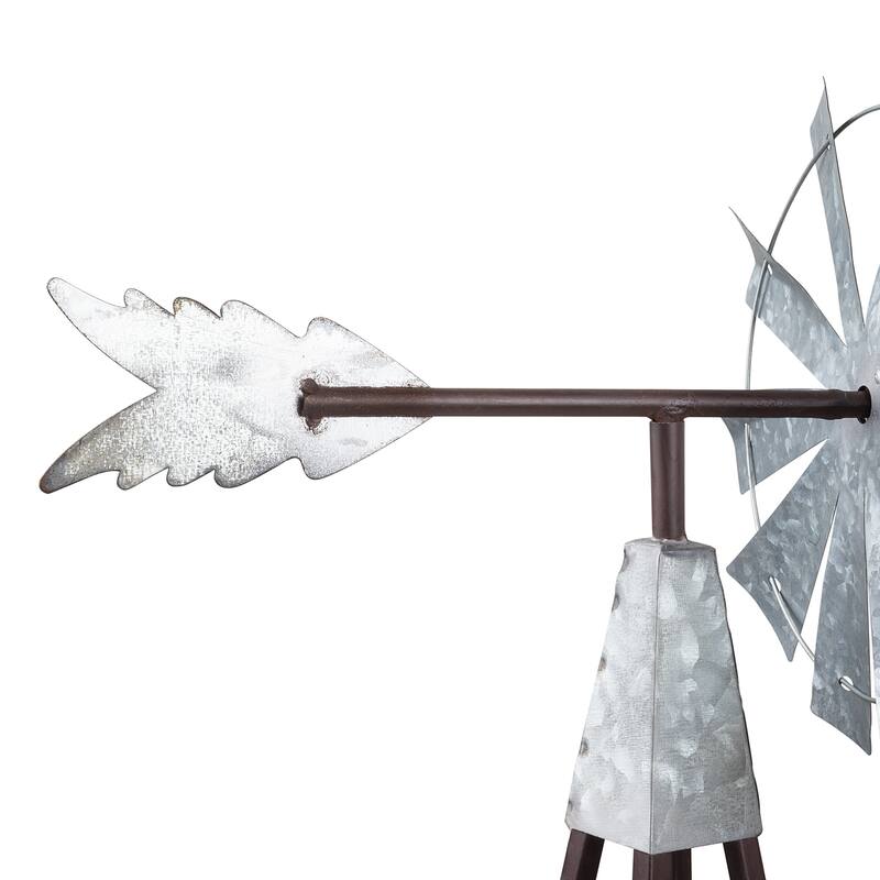 Alpine Corporation 24" Tall Outdoor Metal Windmill Spinner Garden Yard Decoration, Bronze and Silver
